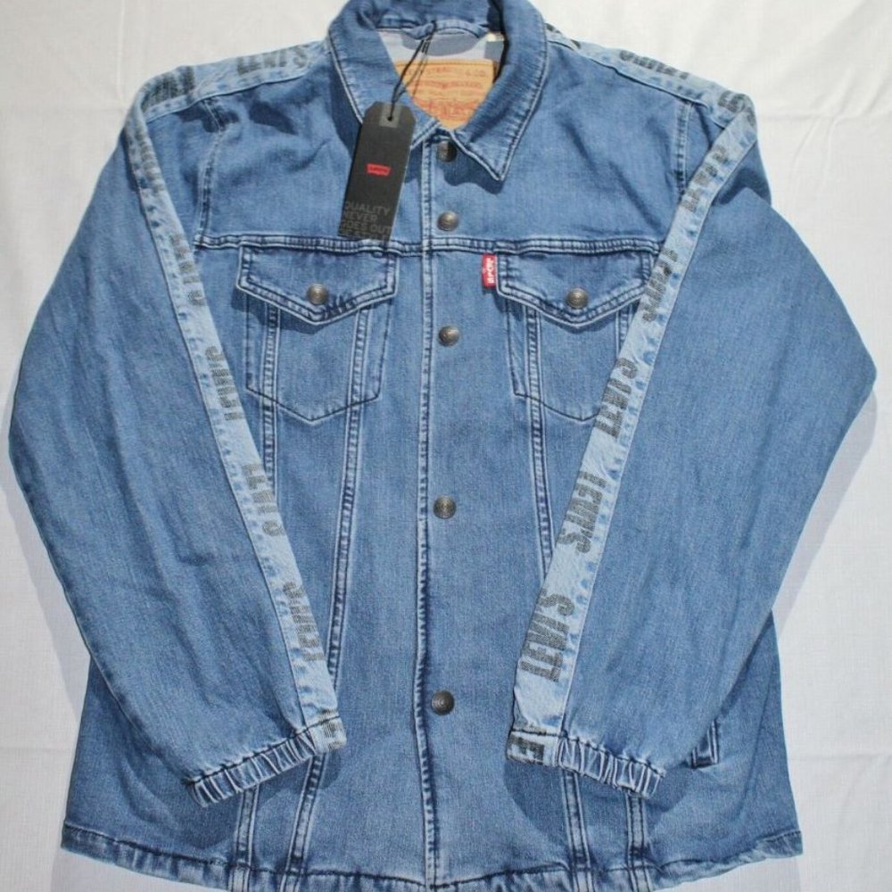Levis Mens Track Coach Side Stripe Denim Trucker Jacket **IRREGULAR**